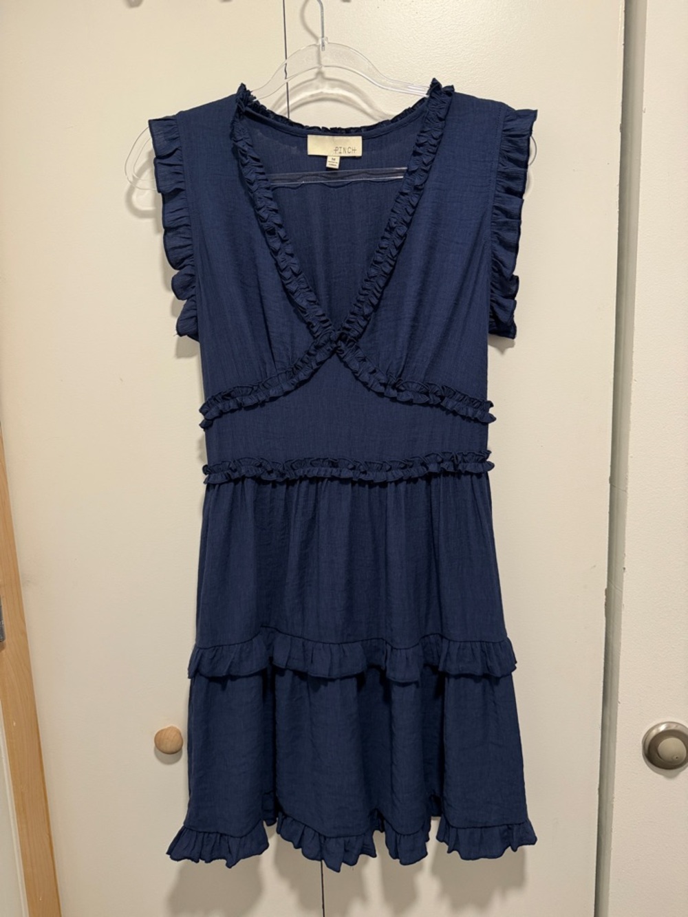 ZINCH Navy Ruffle Sleeve Tiered Dress